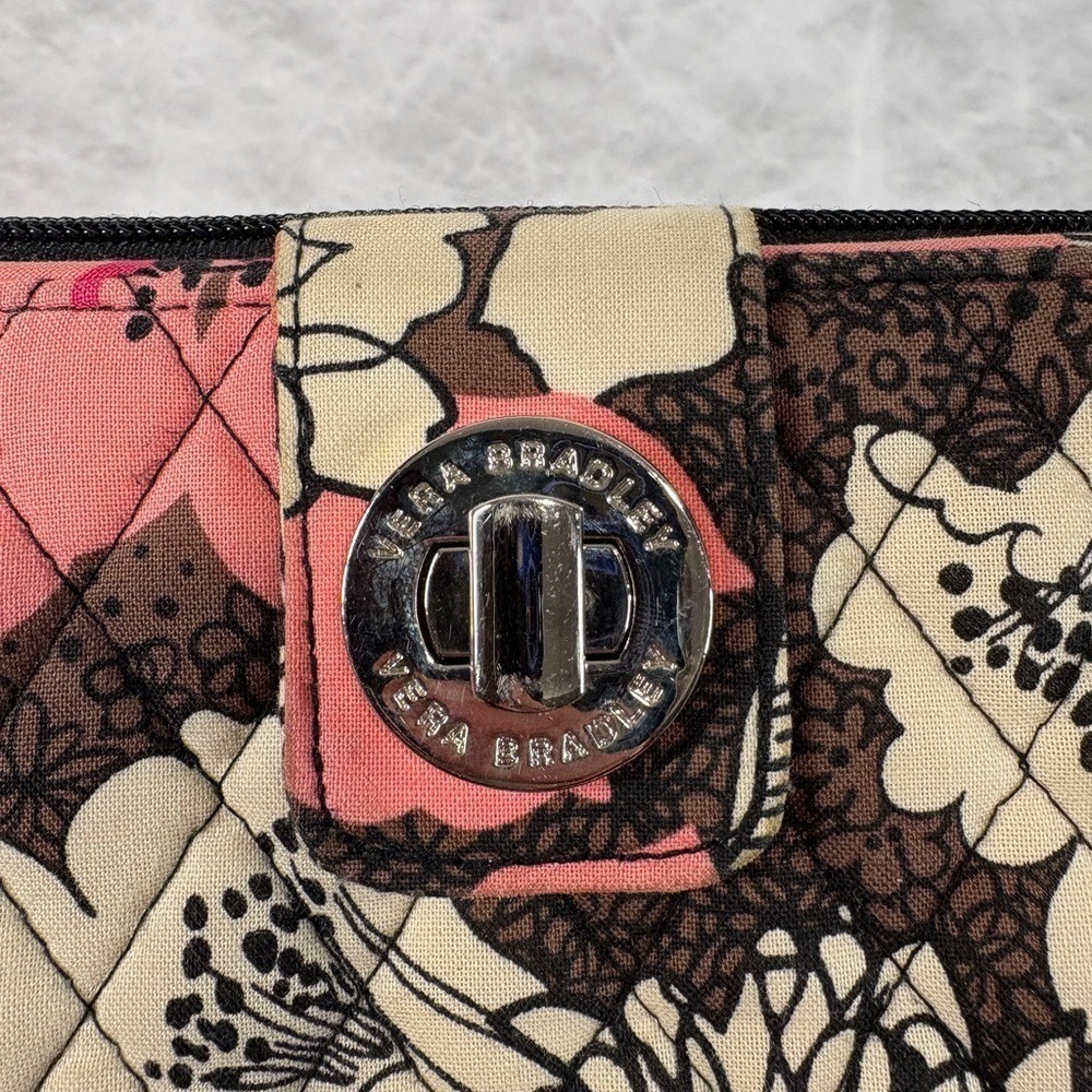 Vera Bradley Quilted Floral Zip Wallet in Pink, Cream & Brown - Picture 2 of 7